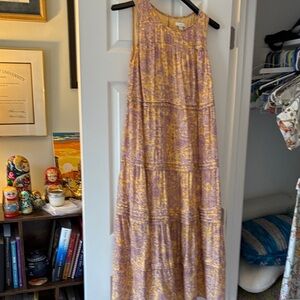 J.Jill Sleeveless Yellow-Purple Tiered Maxi Dress